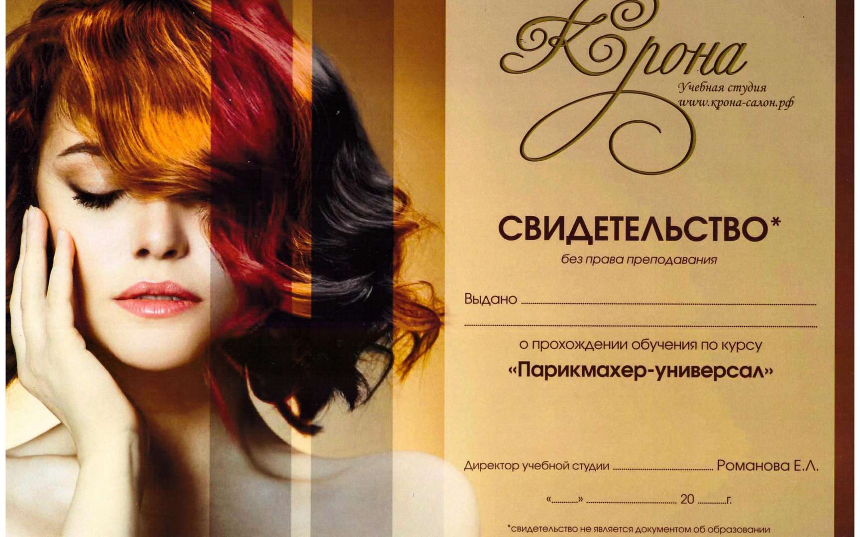 Сертификат колориста образец